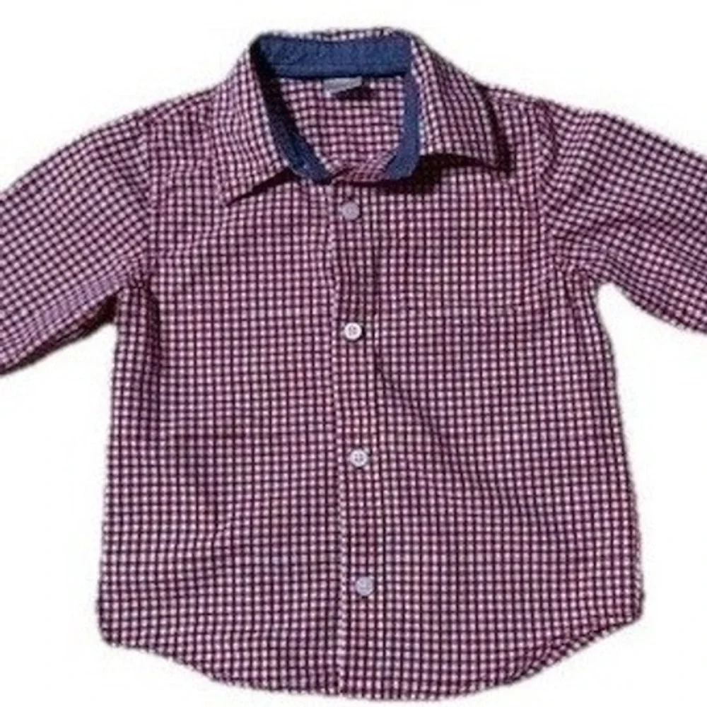 Gymboree Button Down Boy 3T Red White Gingham Check Long Sleeve Shirt